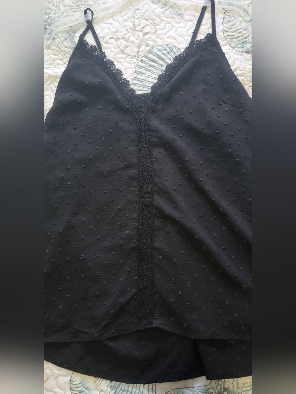 Black Swiss Dot Lace-Trim Camisole